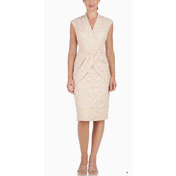 New JS Collections Dress Size 4 Champagne Emery Faux Wrap Cocktail 045 - Picture 1 of 10